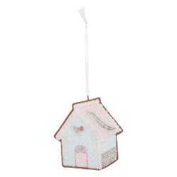 Clayre & Eef Christmas Ornament Gingerbread house 9x1x10 cm Blue Plastic