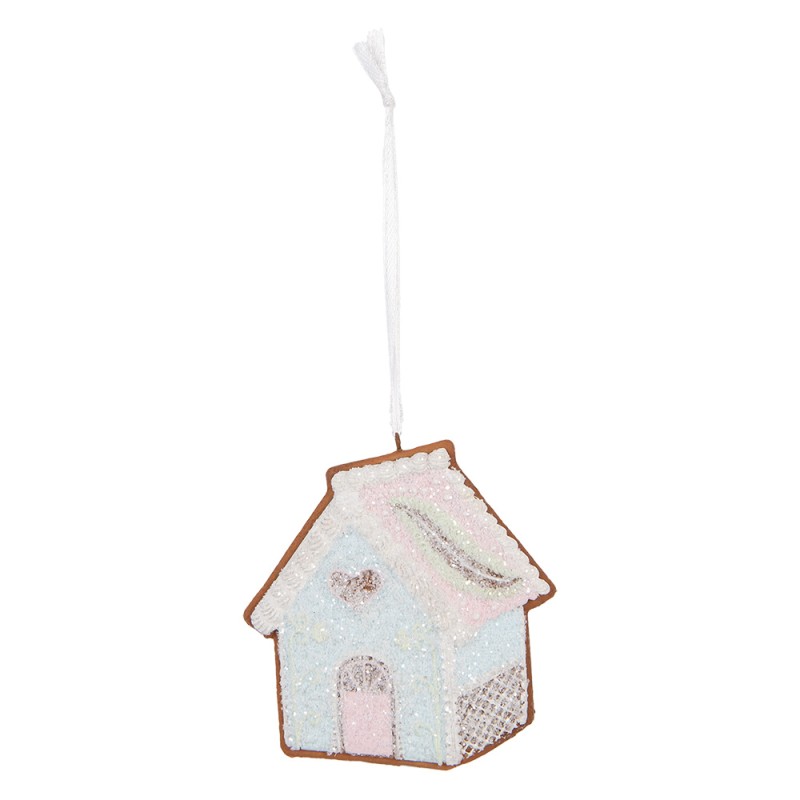 Clayre & Eef Christmas Ornament Gingerbread house 9x1x10 cm Blue Plastic
