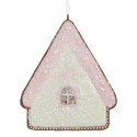 Clayre & Eef Weihnachtsanhänger Lebkuchenhaus 9x1x10 cm Grün Rosa Kunststoff