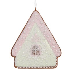 Clayre & Eef Weihnachtsanhänger Lebkuchenhaus 9x1x10 cm Grün Rosa Kunststoff