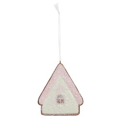 Clayre & Eef Weihnachtsanhänger Lebkuchenhaus 9x1x10 cm Grün Rosa Kunststoff