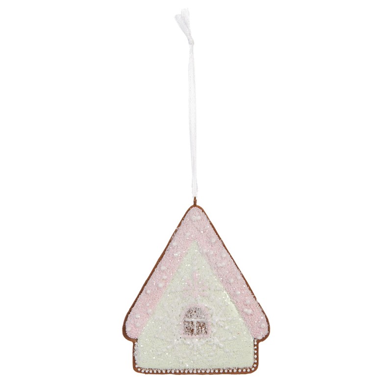Clayre & Eef Weihnachtsanhänger Lebkuchenhaus 9x1x10 cm Grün Rosa Kunststoff