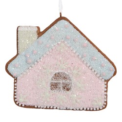 Clayre & Eef Christmas Ornament Gingerbread house 9x1x8 cm Pink Blue Plastic