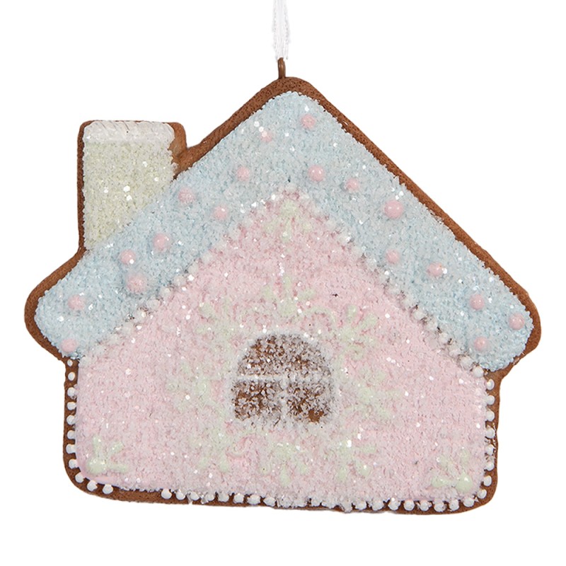 Clayre & Eef Christmas Ornament Gingerbread house 9x1x8 cm Pink Blue Plastic