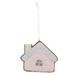Clayre & Eef Christmas Ornament Gingerbread house 9x1x8 cm Pink Blue Plastic