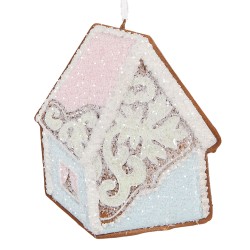 Clayre & Eef Kersthanger Gingerbread house 9x1x10 cm Blauw Roze Kunststof