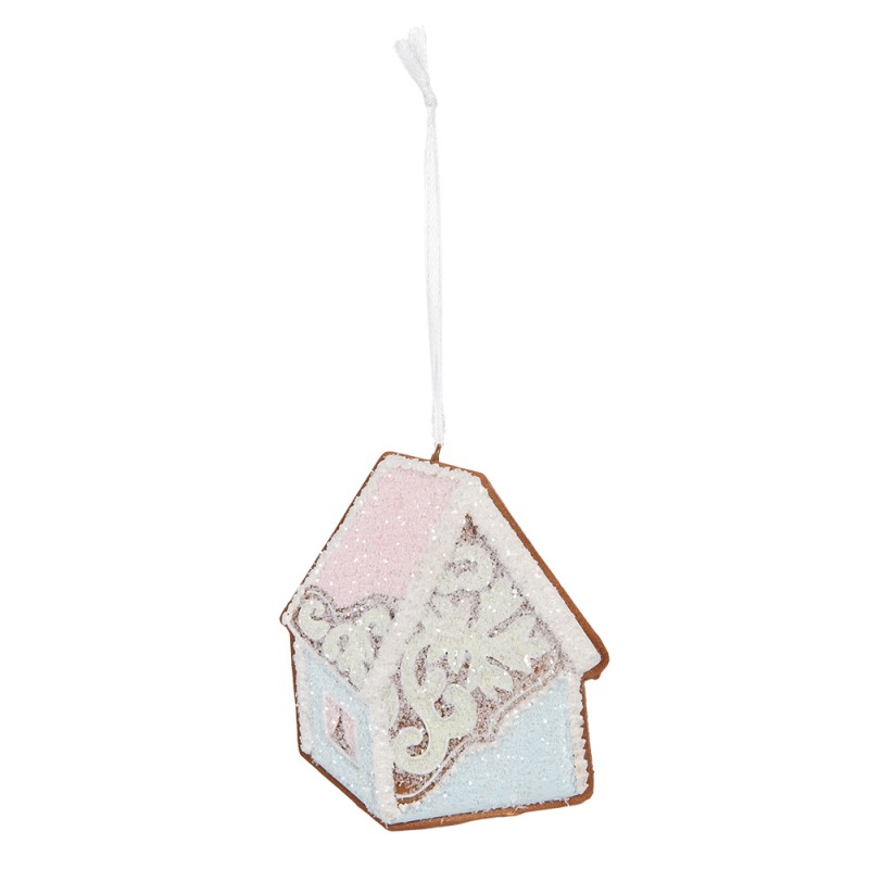Clayre & Eef Kersthanger Gingerbread house 9x1x10 cm Blauw Roze Kunststof