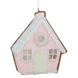 Clayre & Eef Pendentif de Noël Maison en pain d'épices 9x1x10 cm Rose Bleu Plastique