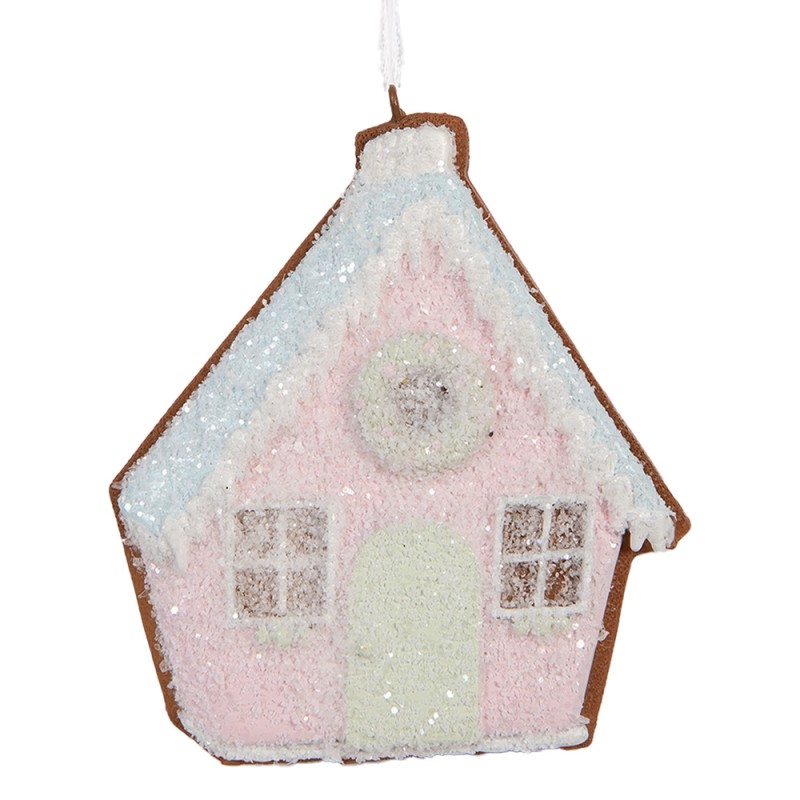 Clayre & Eef Pendentif de Noël Maison en pain d'épices 9x1x10 cm Rose Bleu Plastique