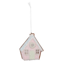 Clayre & Eef Pendentif de Noël Maison en pain d'épices 9x1x10 cm Rose Bleu Plastique