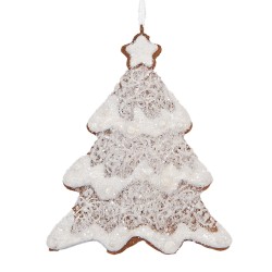 Clayre & Eef Pendentif de Noël Sapin de Noël 9x1x10 cm Blanc Marron Plastique