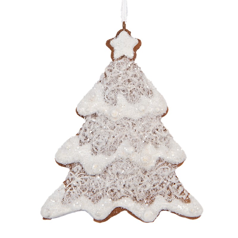 Clayre & Eef Pendentif de Noël Sapin de Noël 9x1x10 cm Blanc Marron Plastique
