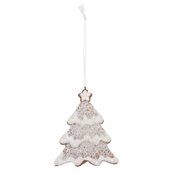 Clayre & Eef Pendentif de Noël Sapin de Noël 9x1x10 cm Blanc Marron Plastique