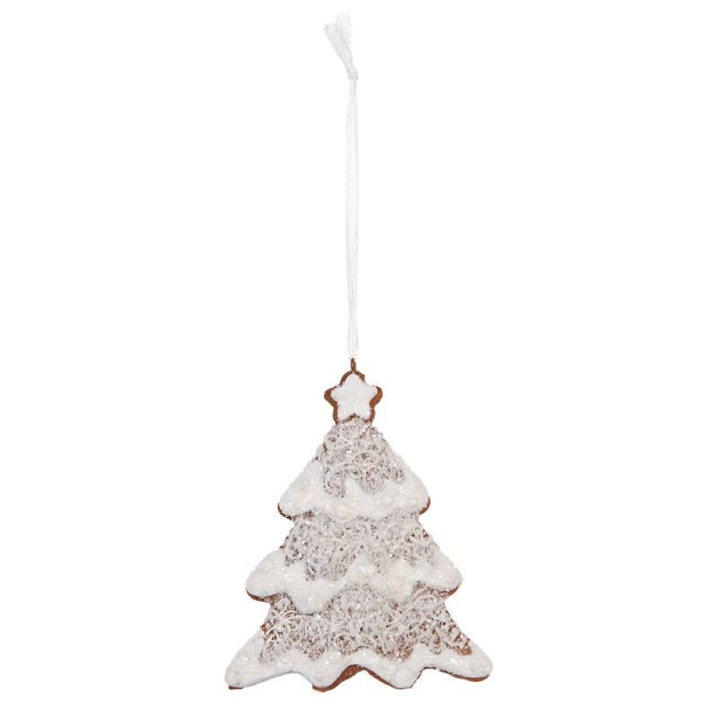 Clayre & Eef Pendentif de Noël Sapin de Noël 9x1x10 cm Blanc Marron Plastique