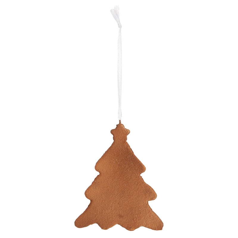 Clayre & Eef Pendentif de Noël Sapin de Noël 9x1x10 cm Blanc Marron Plastique