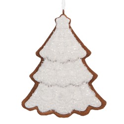 Clayre & Eef Weihnachtsanhänger Weihnachtsbaum 9x1x10 cm Weiß Kunststoff