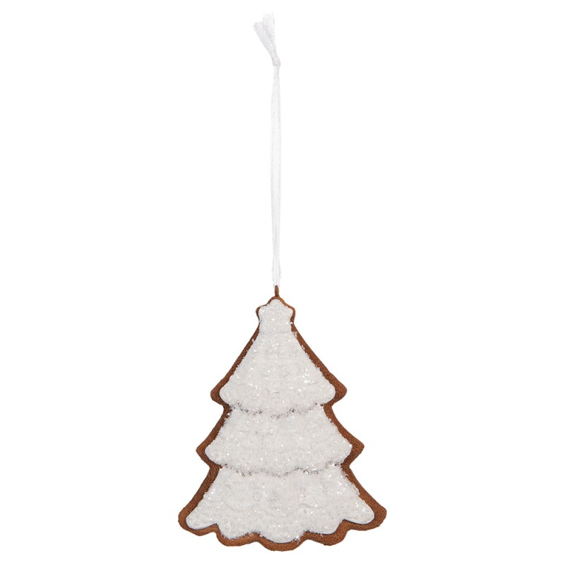 Clayre & Eef Weihnachtsanhänger Weihnachtsbaum 9x1x10 cm Weiß Kunststoff