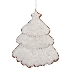 Clayre & Eef Weihnachtsanhänger Weihnachtsbaum 9x1x10 cm Weiß Kunststoff