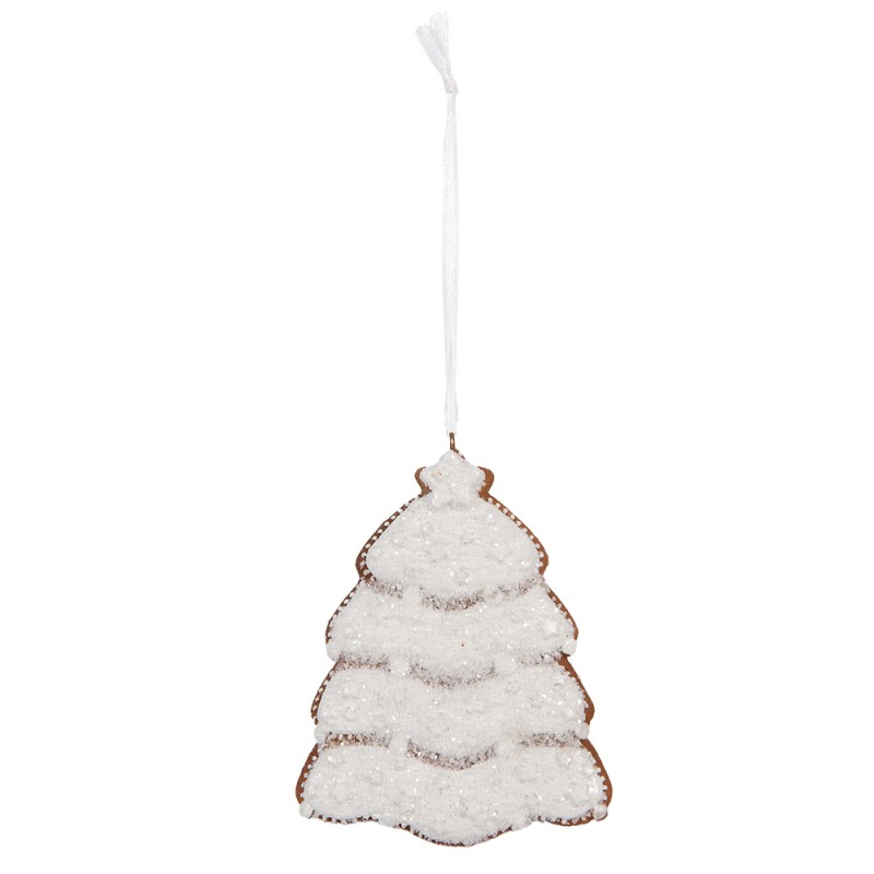 Clayre & Eef Pendentif de Noël Sapin de Noël 8x1x10 cm Blanc Plastique