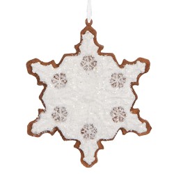 Clayre & Eef Pendentif de Noël Flocon de neige 9x1x10 cm Blanc Plastique