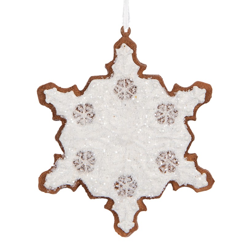 Clayre & Eef Pendentif de Noël Flocon de neige 9x1x10 cm Blanc Plastique