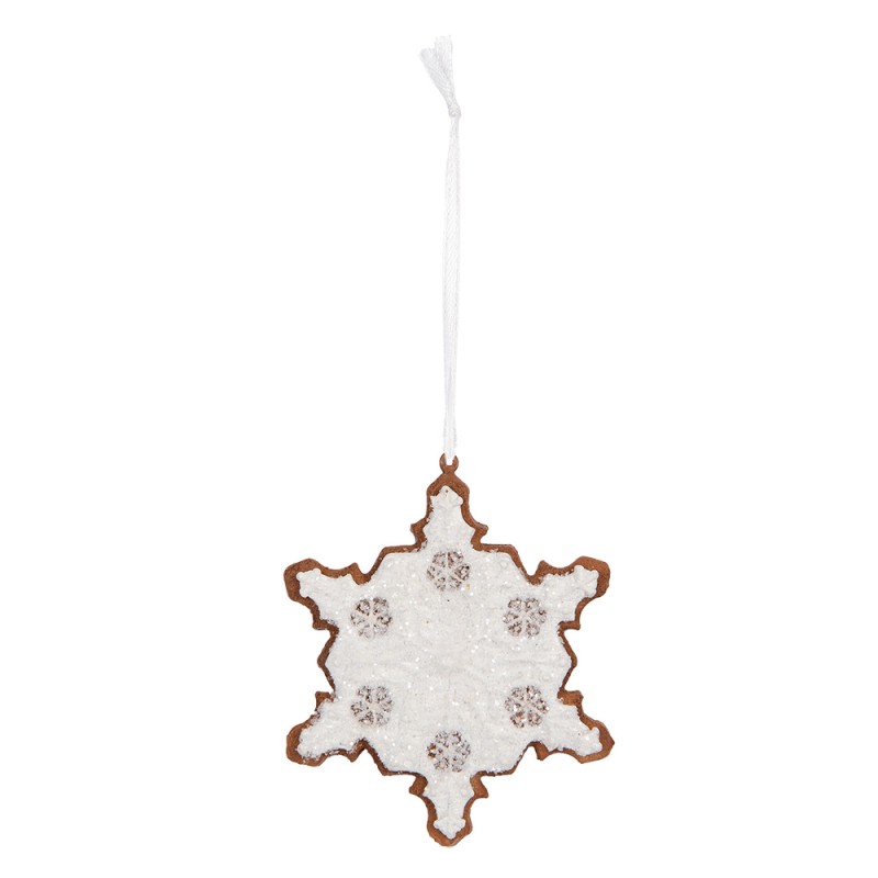Clayre & Eef Pendentif de Noël Flocon de neige 9x1x10 cm Blanc Plastique