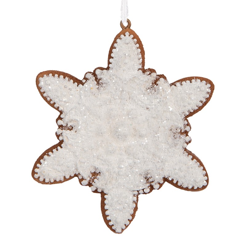 Clayre & Eef Pendentif de Noël Flocon de neige 9x1x10 cm Blanc Plastique