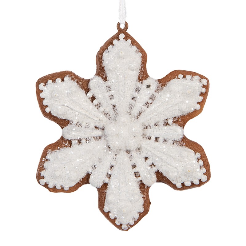 Clayre & Eef Christmas Ornament Snowflake 9x1x10 cm White Plastic