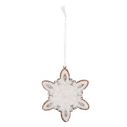 Clayre & Eef Christmas Ornament Snowflake 9x1x10 cm White Plastic