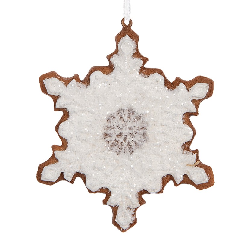 Clayre & Eef Pendentif de Noël Flocon de neige 9x1x10 cm Blanc Plastique