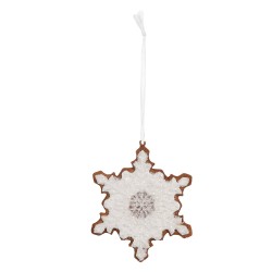 Clayre & Eef Pendentif de Noël Flocon de neige 9x1x10 cm Blanc Plastique