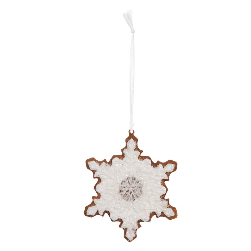 Clayre & Eef Pendentif de Noël Flocon de neige 9x1x10 cm Blanc Plastique