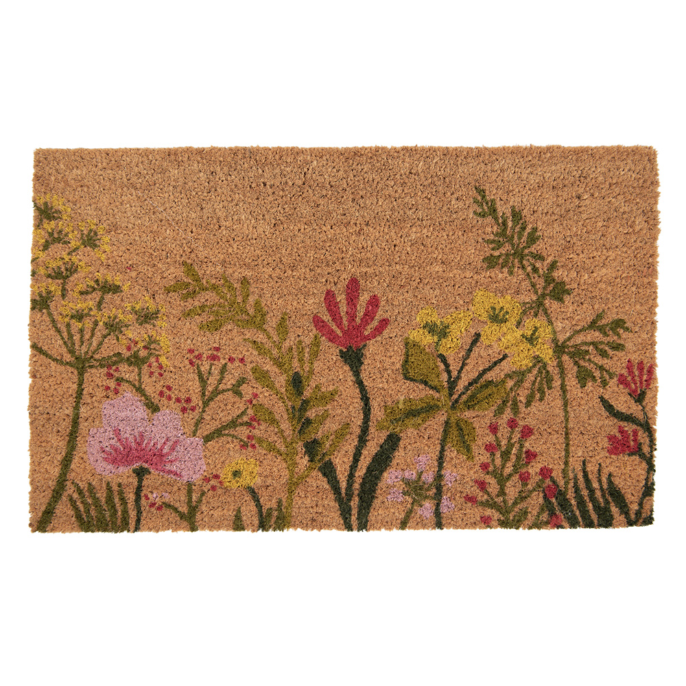 Clayre&Eef Deurmat 75x45 cm Bruin Kokos Bloemen afbeelding