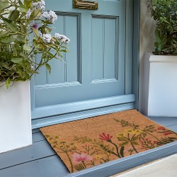 Clayre & Eef Fußmatte 75x45 cm Braun Kokosnuss Blumen