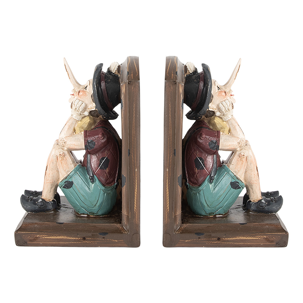 Clayre&Eef Boekensteunen Set van 2 Pinokkio 24x11x17 cm Bruin Kunststof afbeelding