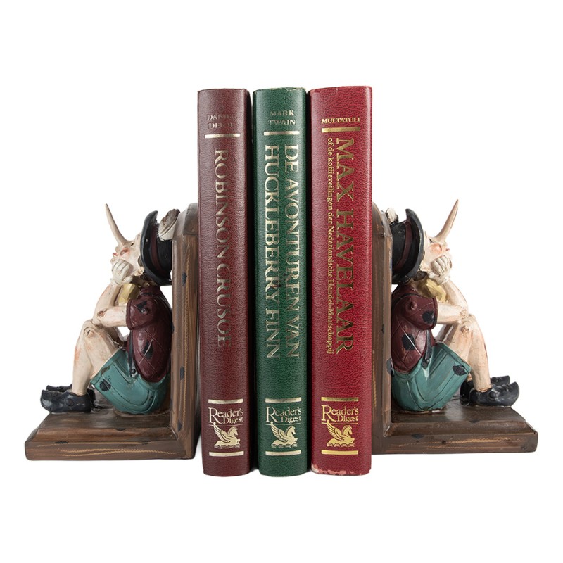 Clayre & Eef Boekensteunen Set van 2 Pinokkio 24x11x17 cm Bruin Kunststof