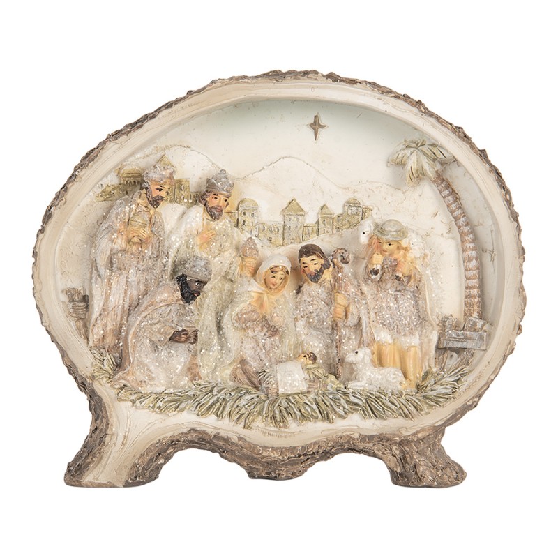 Clayre & Eef Kerstdecoratie Beeld Kerstgroep 18x4x15 cm Bruin Kunststof