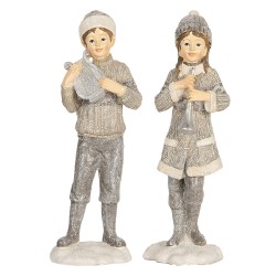 Clayre & Eef Dekorationsfigur Kinder 8x7x22 cm Grau Kunststoff