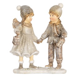 Clayre & Eef Decoratie Beeld Kinderen 10x6x13 cm Grijs Kunststof
