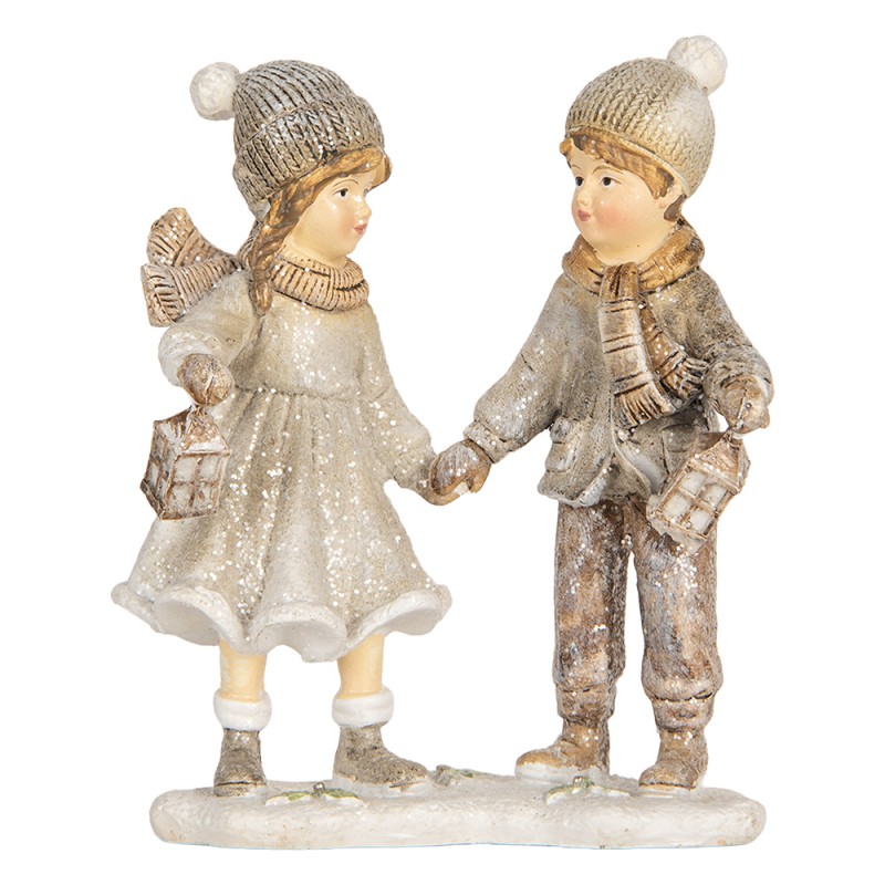 Clayre & Eef Decoratie Beeld Kinderen 10x6x13 cm Grijs Kunststof