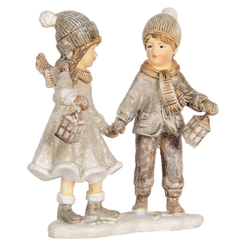 Clayre & Eef Decoratie Beeld Kinderen 10x6x13 cm Grijs Kunststof