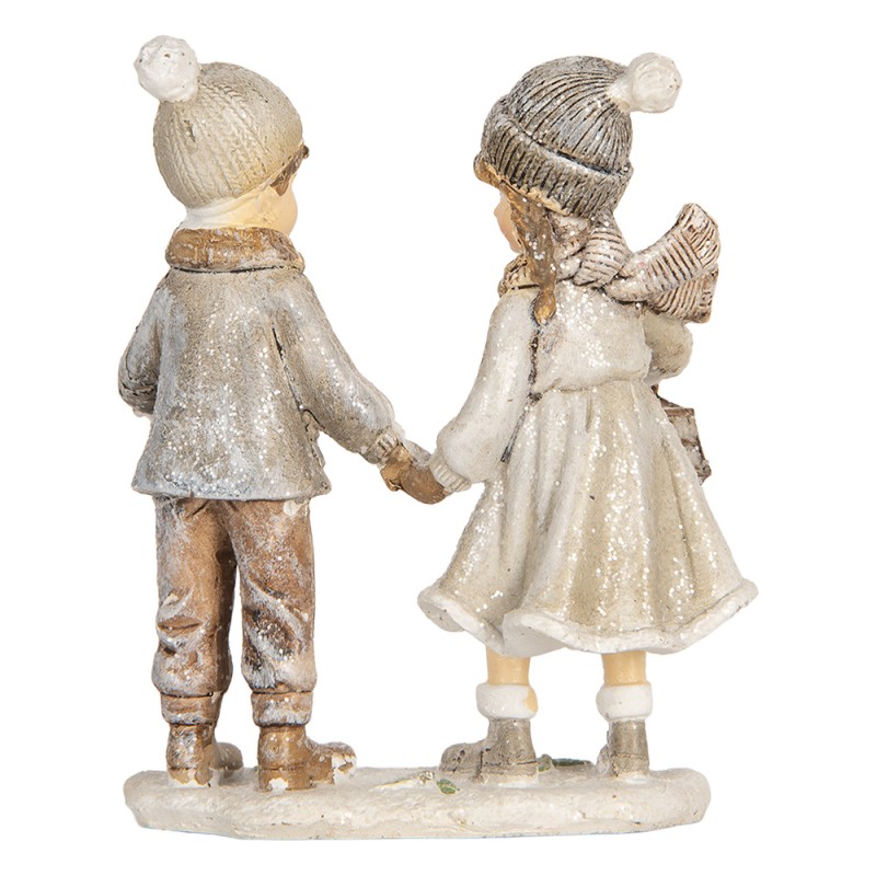Clayre & Eef Decoratie Beeld Kinderen 10x6x13 cm Grijs Kunststof