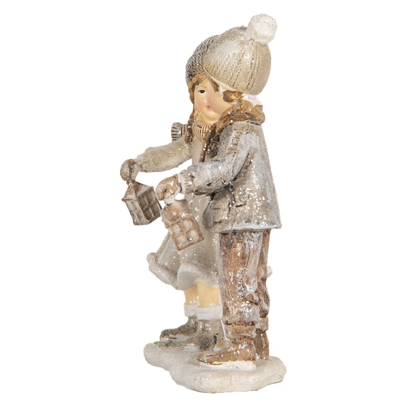 Clayre & Eef Decoratie Beeld Kinderen 10x6x13 cm Grijs Kunststof