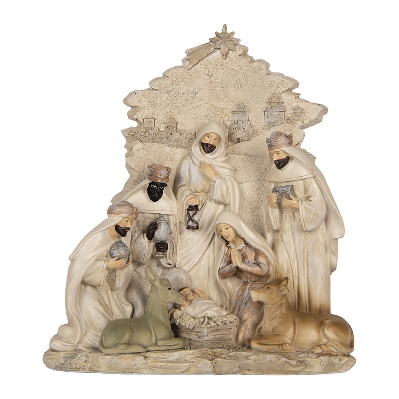 Clayre & Eef Weihnachtsdekorationsfigur Krippe 24x8x27 cm Beige Kunststoff
