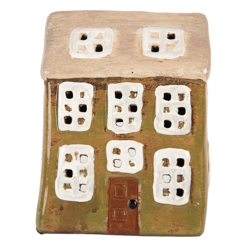 Clayre & Eef Portacandela Casa 10x7x14 cm Verde Ceramica