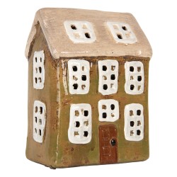 Clayre & Eef Waxinelichthouder Huis 10x7x14 cm Groen Keramiek