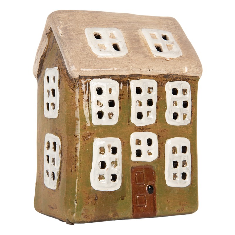 Clayre & Eef Portacandela Casa 10x7x14 cm Verde Ceramica