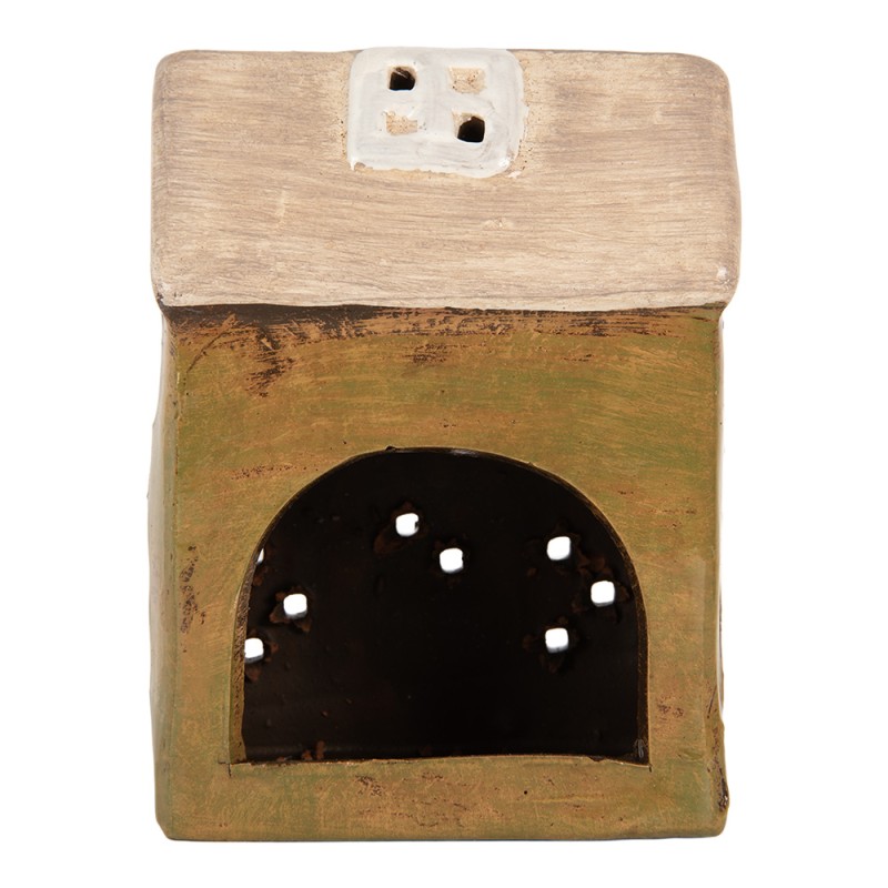 Clayre & Eef Portacandela Casa 10x7x14 cm Verde Ceramica