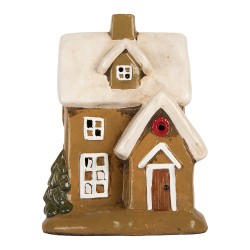 Clayre & Eef Waxinelichthouder Huis 15x12x20 cm Bruin Keramiek