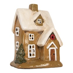Clayre & Eef Waxinelichthouder Huis 15x12x20 cm Bruin Keramiek